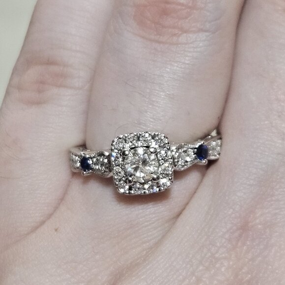 Vera Wang Jewelry - 14K Vera Wang White Gold Diamond Sapphire Engagement Ring .69TCW 4.5G Size 6.5